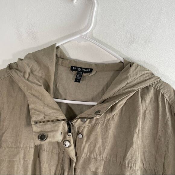Eileen Fisher Anorak Hooded Jacket Organic Cotton Blend Khaki 1X Lightweight - Picture 6 of 14